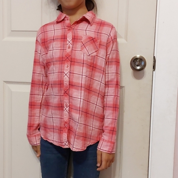 Faded Glory Other - Faded Glory Girls Pink Plaid Long Sleeve Button Down Shirt Size M 7 8